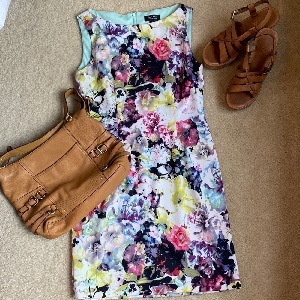 TAHARI Arthur Levine Floral Sheath Dress sz 8 - Picture 2 of 14